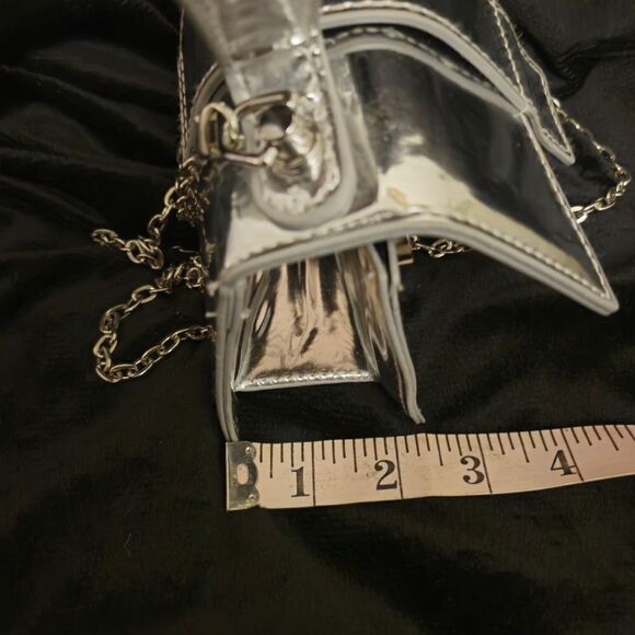Silver Chrome Mini Bag with Chain Strap and Flap Closure - Picture 6 of 8
